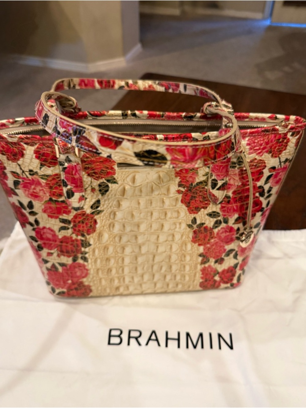 Brahmin Romantic Roses Floral Croc-Embossed Medium Asher Tote